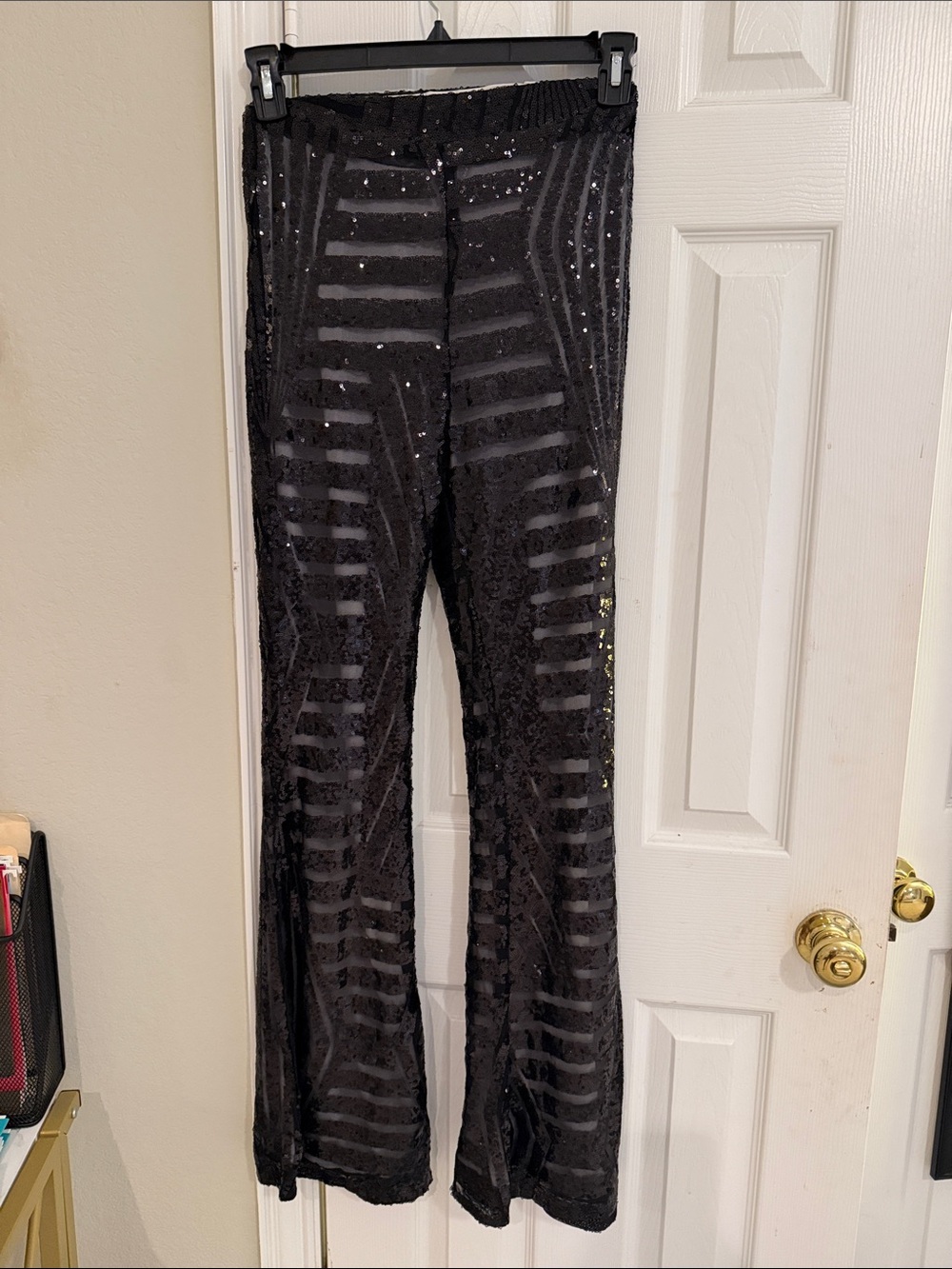 Black Sequin Striped Flare Pants